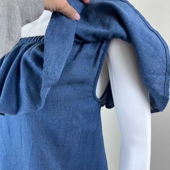 Madewell Rio Size XXS Pullover Ruffle Linen Chambray Shift Mini Dress Boho Party - Picture 11 of 16